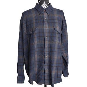 Men's Casual Preppy Plaid Blue Brown Van Hausen Button Down Shirt Long Sleeve